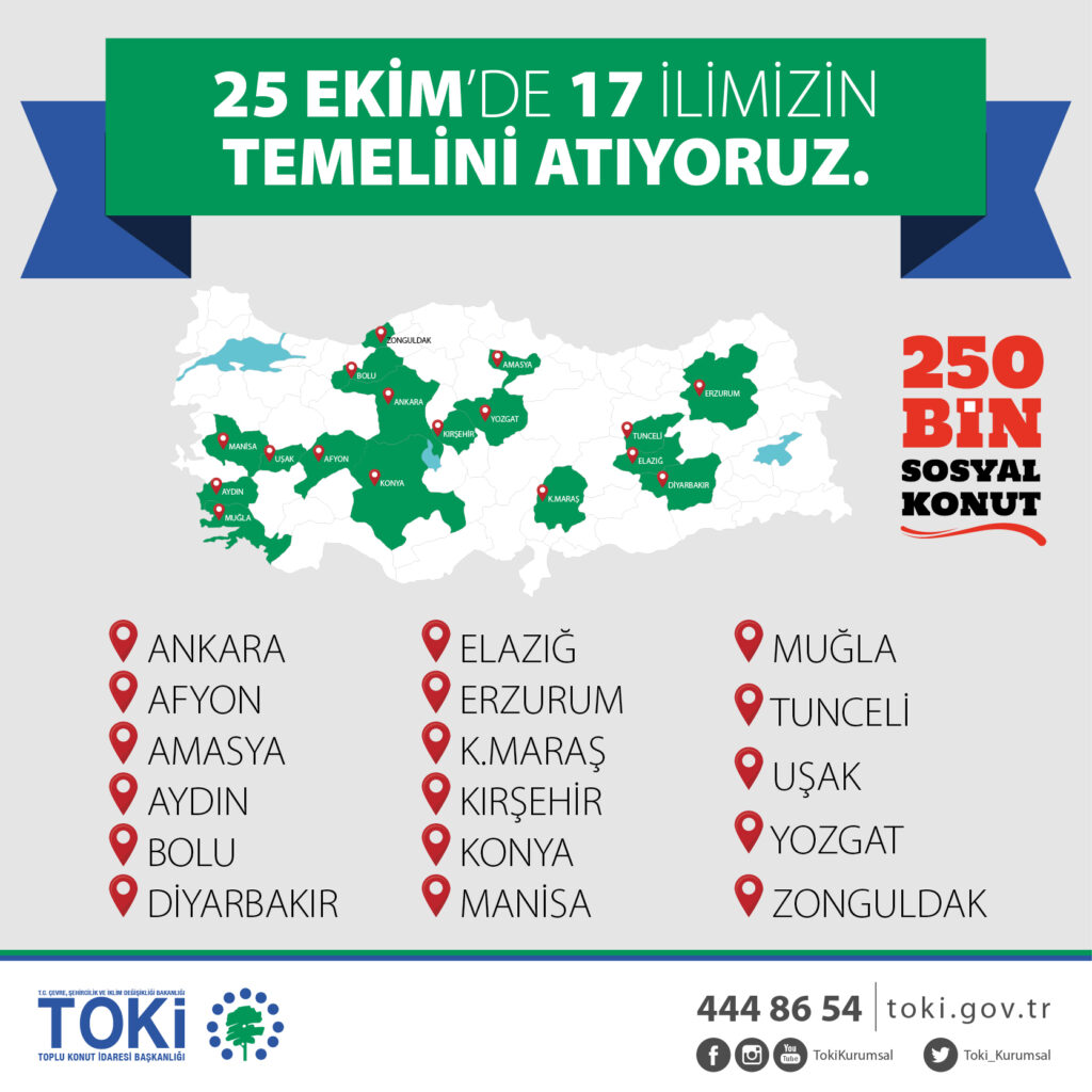 TOKİ Sosyal Konut Projesi kapsamında 17 ilde temel atıyor