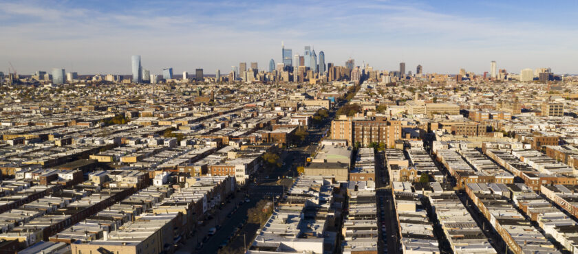 Long Panoramic View Dense Urban Neighborhoods Skyline Philadelphia