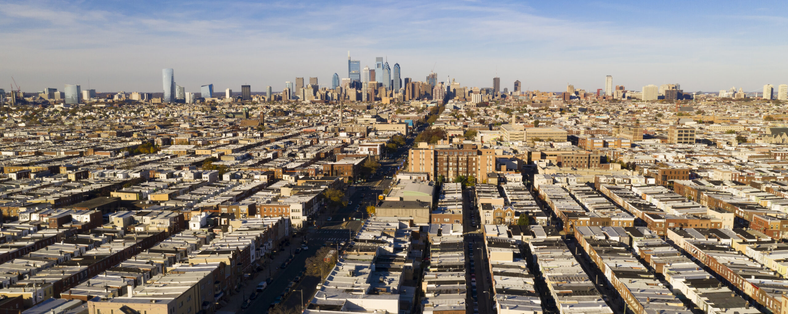 Long Panoramic View Dense Urban Neighborhoods Skyline Philadelphia