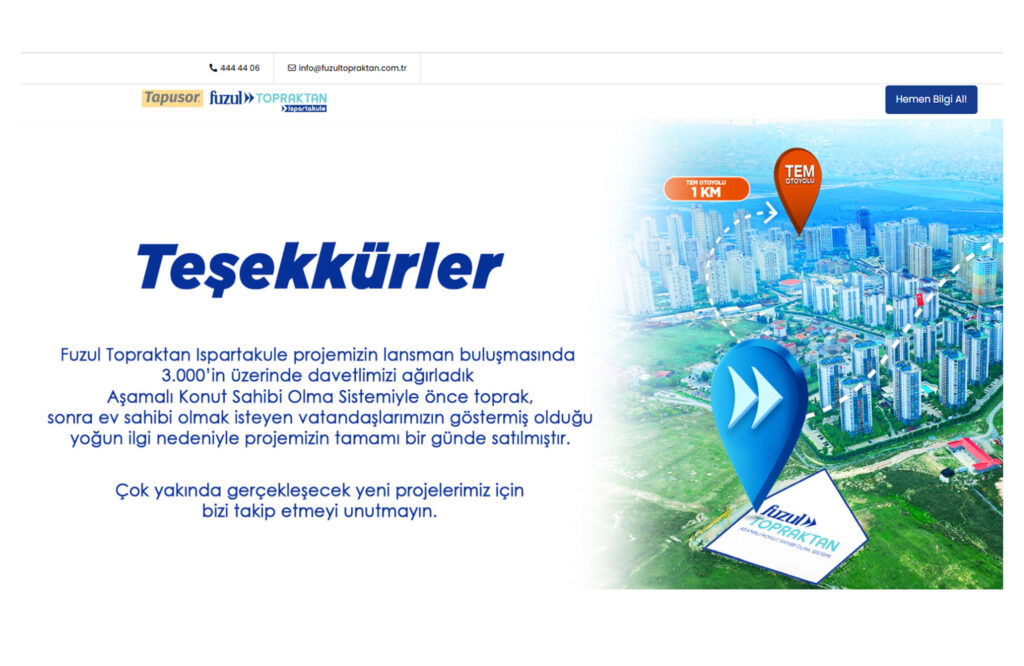 Topraktan Projesinde Satışlar 1. Günde Tamamlandı.