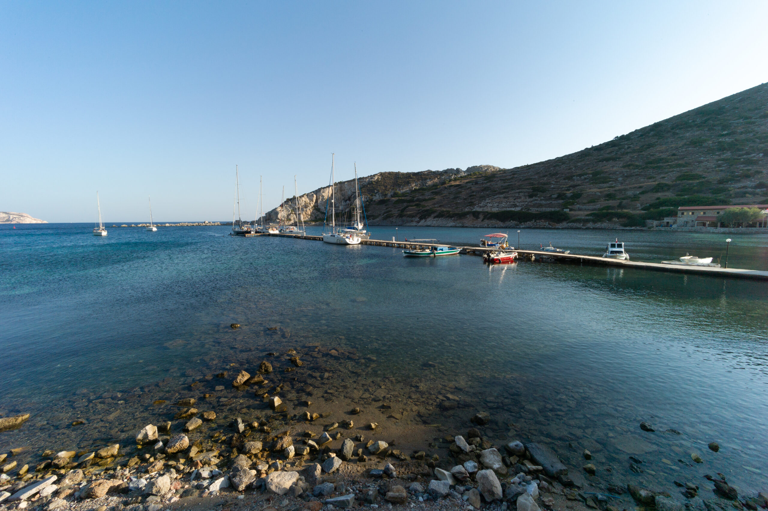 View of the seascape of Knidos Datca in Mugla, Turkey on a clear sky background