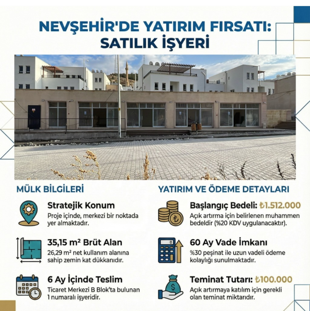 Nevşehir Merkez’de 35,15 m² İşyeri Satışta