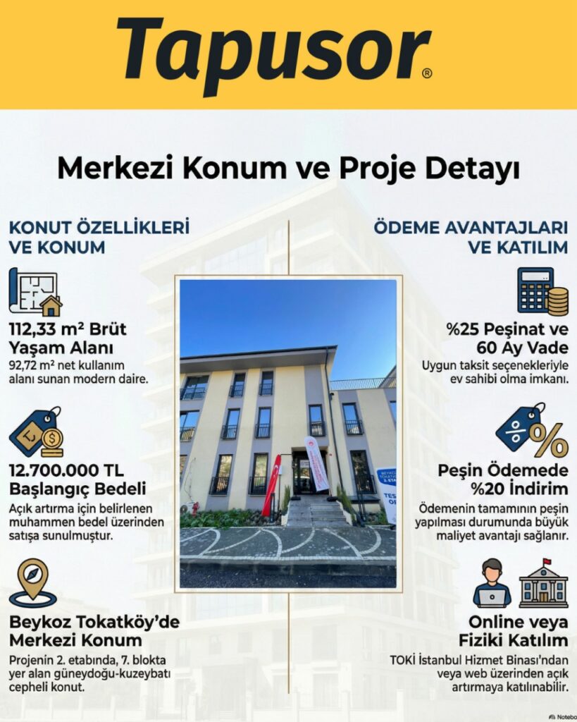 İstanbul Beykoz Tokatköy’de 112,33 metrekare Konut Satışta