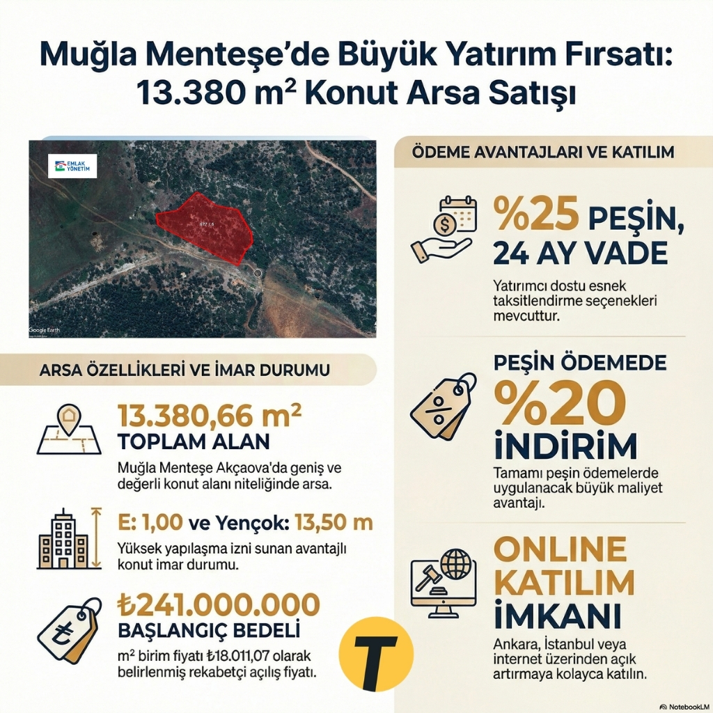 MUĞLA MENTEŞE AKÇAOVA’DA 13.380,66 METREKARE KONUT ALANI