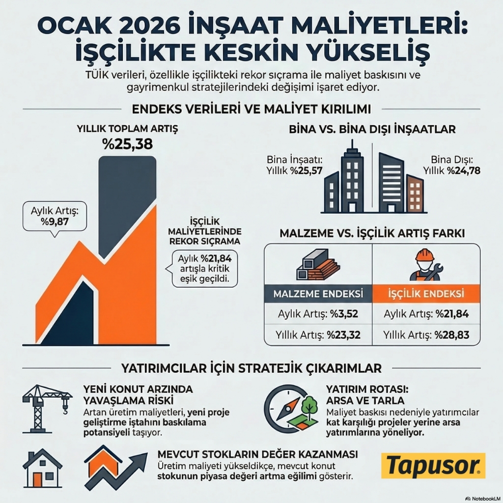 İnşaat Maliyet Endeksi Ocak 2026’da Çift Haneli Aylık Artış Gösterdi