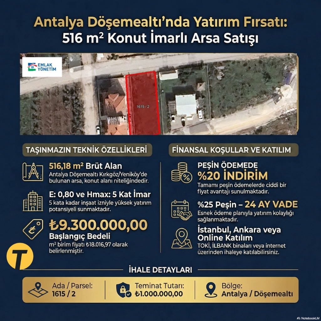 ANTALYA DÖŞEMEALTI KIRKGÖZ/YENİKÖY’DE 516,18 METREKARE KONUT ALANI