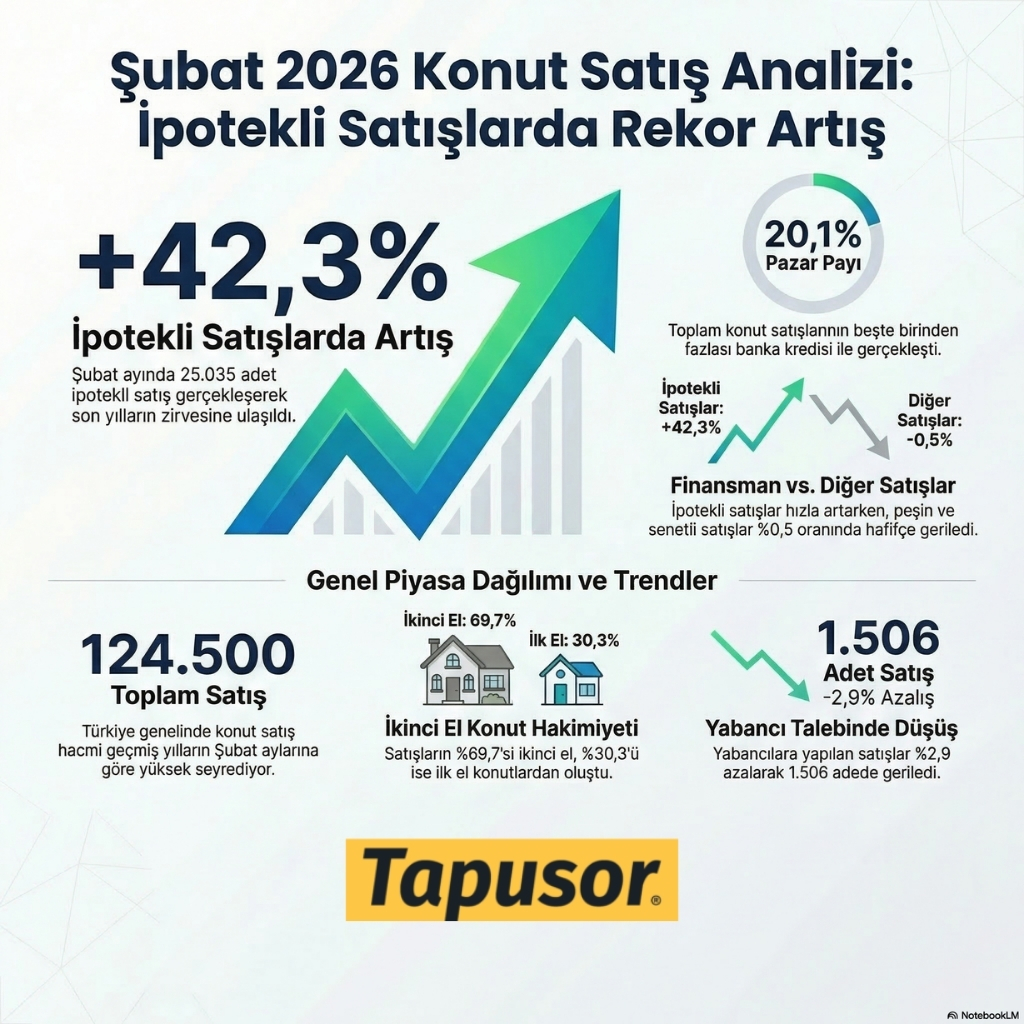 İpotekli Konut Satışları Yüzde 42,3 Arttı: Şubat’ta 25 Bin 35 Adetle Zirve