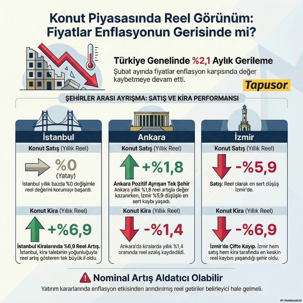 Reel Konut Fiyatları Geriliyor: Üç Büyük Şehirde Düşüş Devam Ediyor