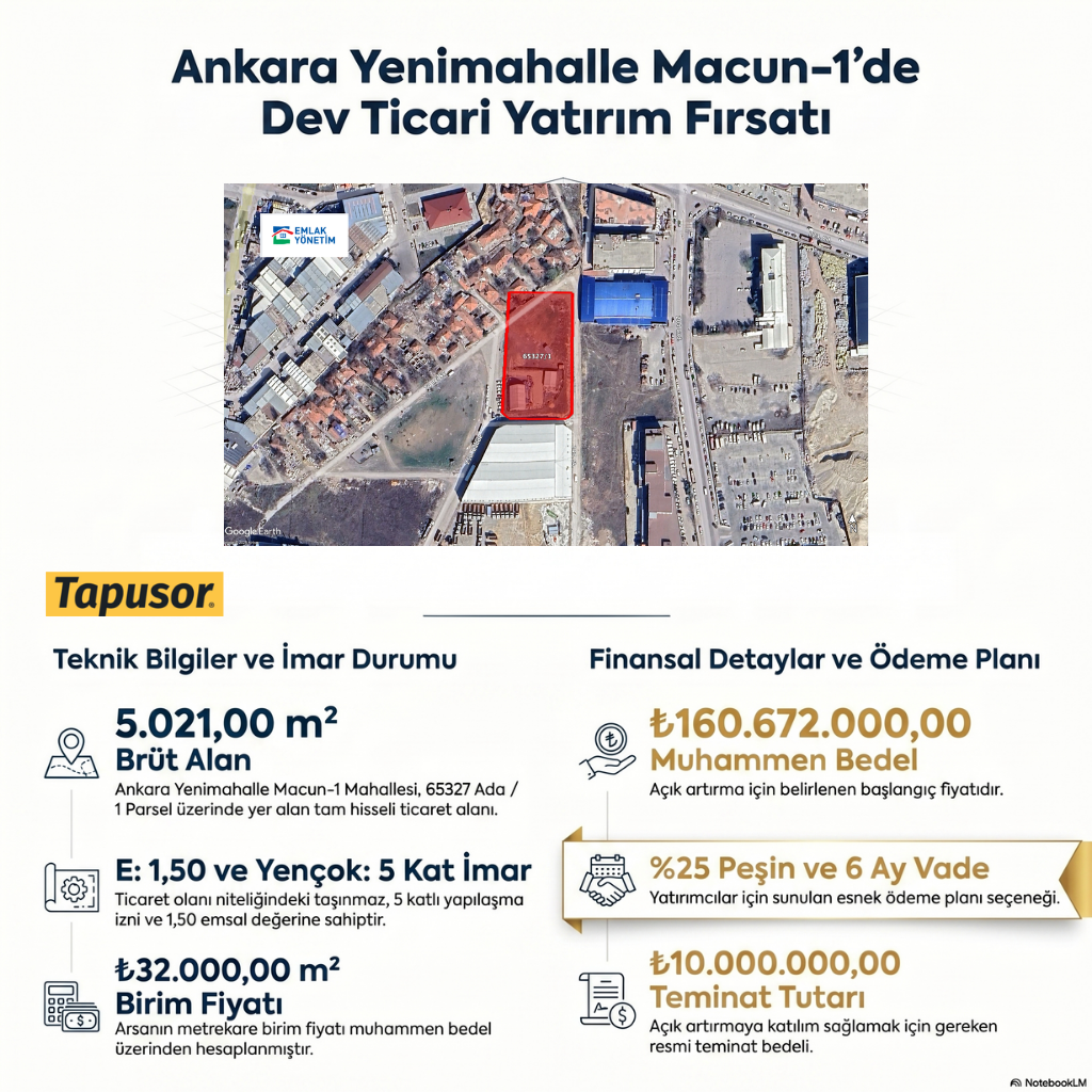 ANKARA YENİMAHALLE MACUN-1’DE 5.021,00 m² TİCARET ALANI